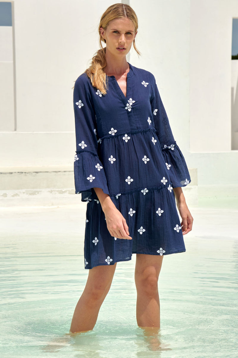 Cristina Embroidered Kaftan | Navy/White