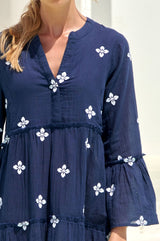 Cristina Embroidered Kaftan | Navy/White