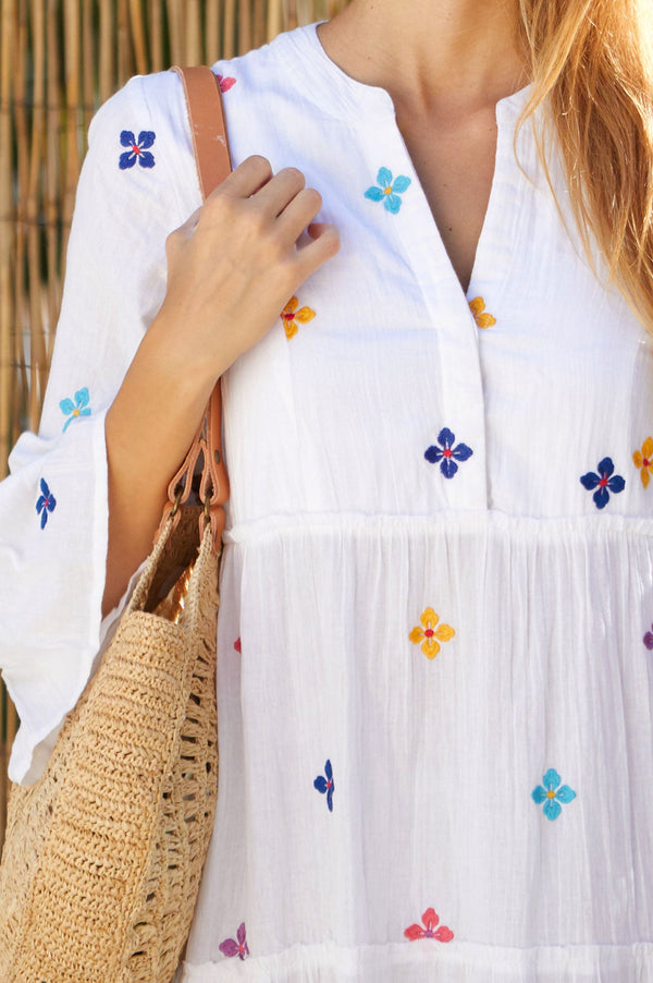 Florence Embroidered Kaftan | White/Multi