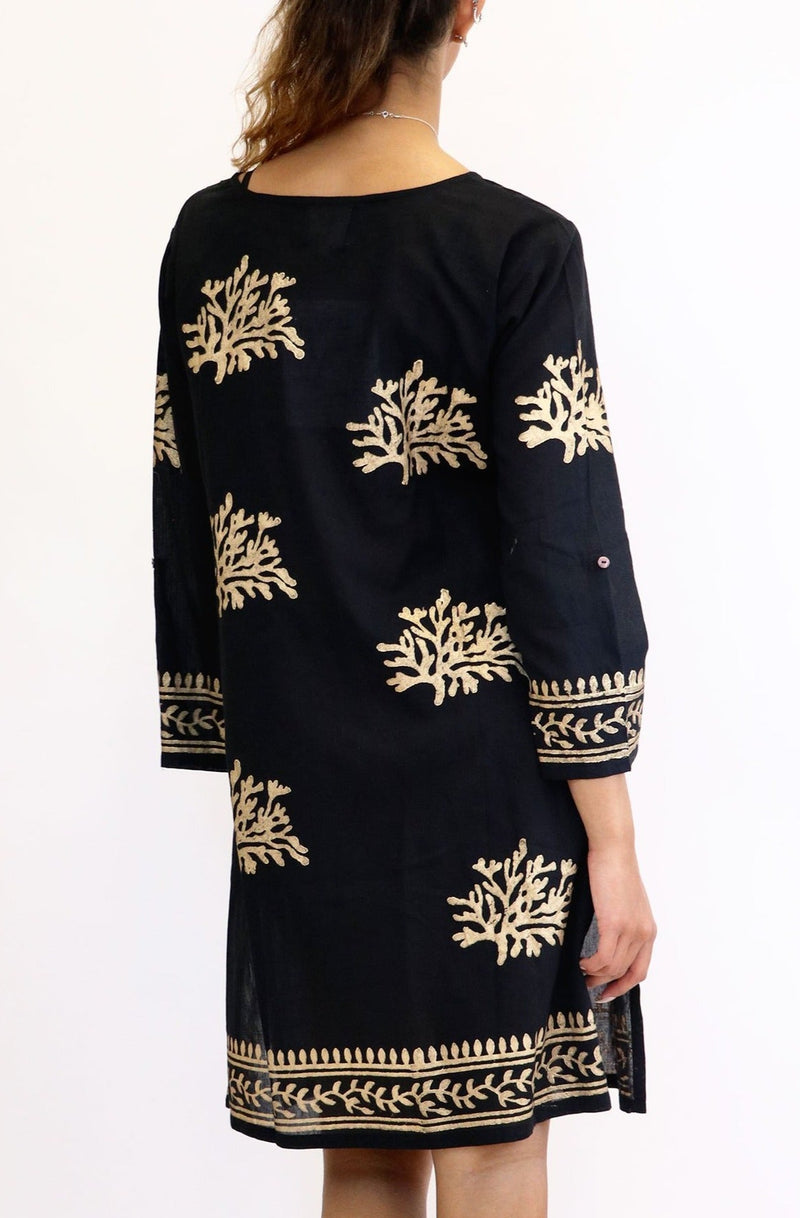 Guadalupe Organic Cotton Short Tunic | Black/Gold - Aspiga