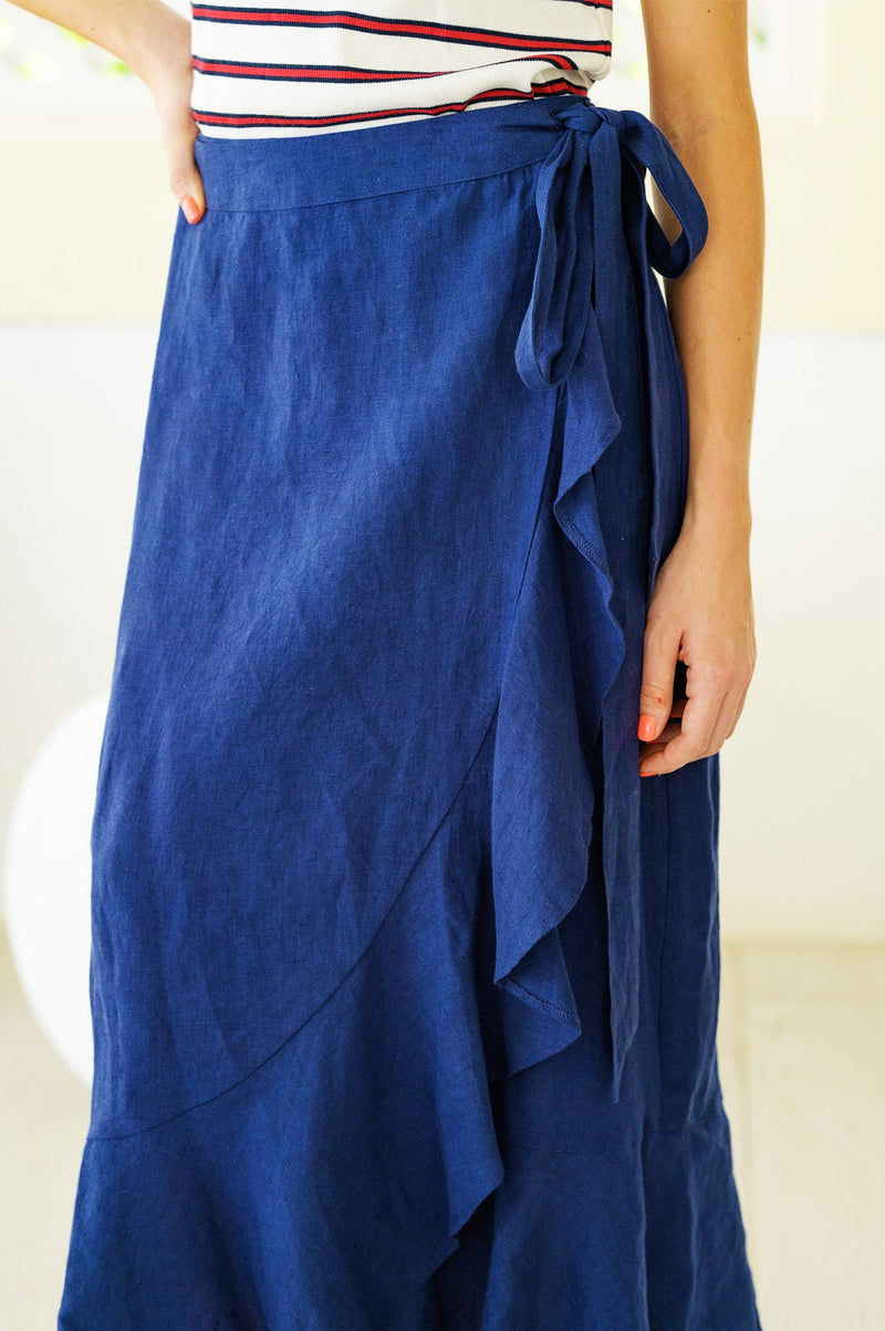 April Linen Wrap Skirt | Navy