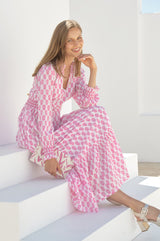 Emmeline Maxi Dress | Geranium White/Pink