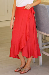 April Linen Wrap Skirt | Hot Red