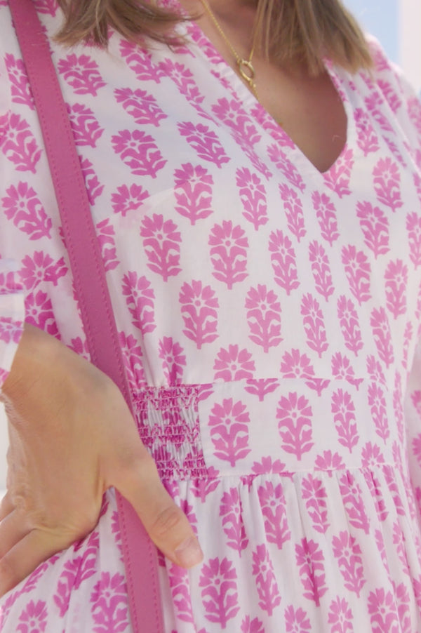 Emmeline Maxi Dress | Geranium White/Pink