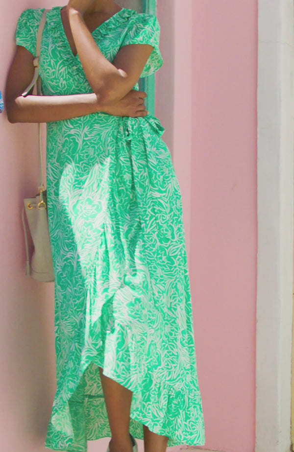 Demi EcoVero™ Wrap Dress | Green/White