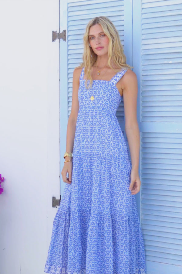 Tabitha Organic Cotton Maxi Dress | Pop Flower Blue